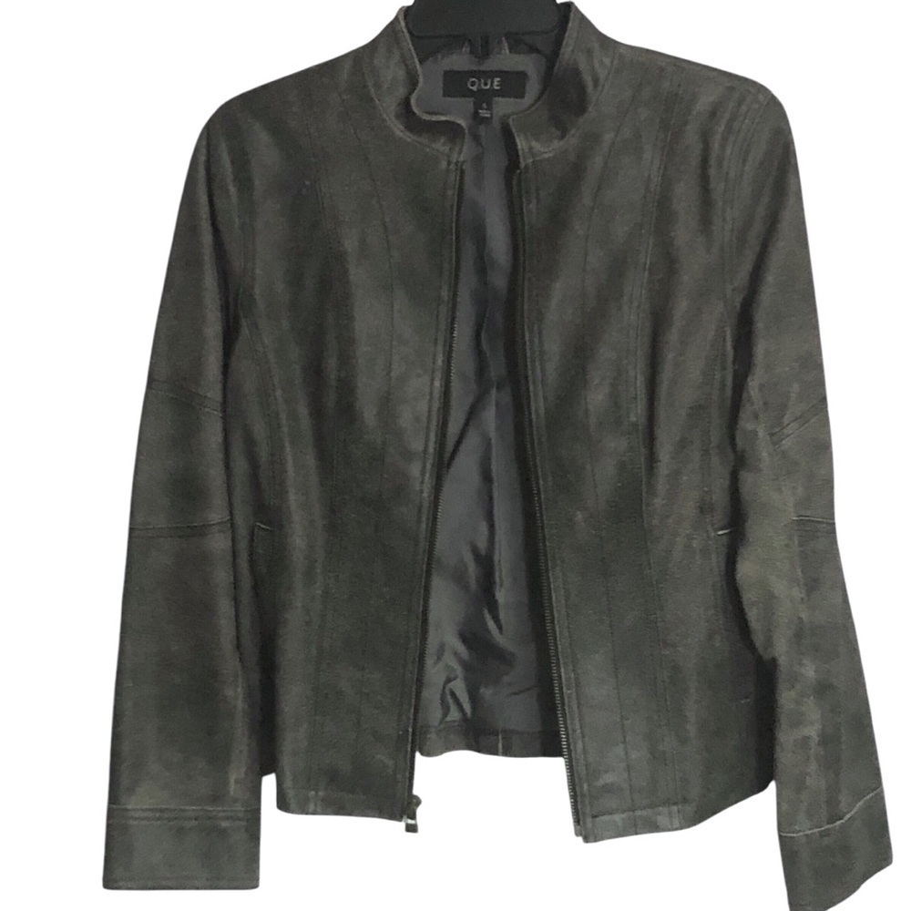 Que Leather Jacket Speckled Gray Jacket Moto Jr. S fits like XS see measurements